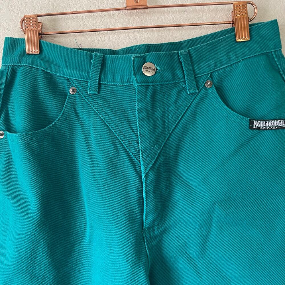 Vintage 80s roughriders Kelly green with back embellishments size 27 - Picture 3 of 9